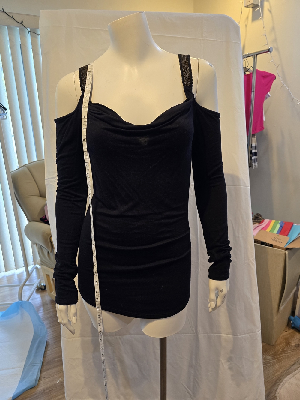 Rock & Republic Black Cold-Shoulder Cowl Neck Top